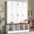 thumbnail image 1 of Wood Hall Tree with Bench, Multiple Storage Space and 4 Hidden Hanging Hooks, Entryway Storage Cabinet with Open Compartments, 1 of 8