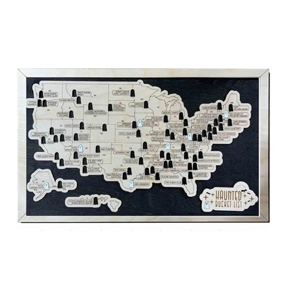 Wood Halloween Haunted Map, Haunted Map - Haunted Mansion Decor Bucket List Map, Haunted Bucket List Map, Handmade Fear Haunted Map Puzzle Decoration