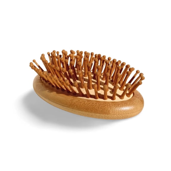 Wood Handheld Hair Brush Scalp Massager with Ball-Tipped Bamboo Bristles, Perfect for Beards, Babies, or on the go.