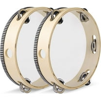 Wood Handheld Tambourine 6" Inch Single Row 5 Pair Jingles (2 Pack, Wood) - Hand Held Percussion Drum Moon Musical Tambourine with Ergonomic Handle Grip