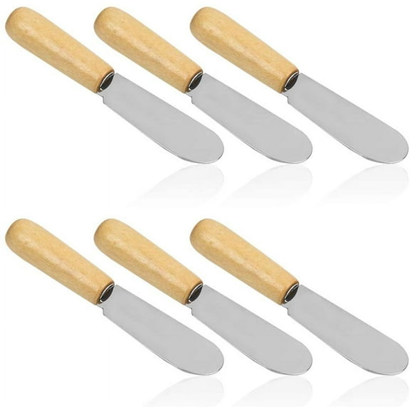 Wood Handle Butter Spreader, 4 Inch, DaKuan Cream Cheese Condiment Knives, Set of 6