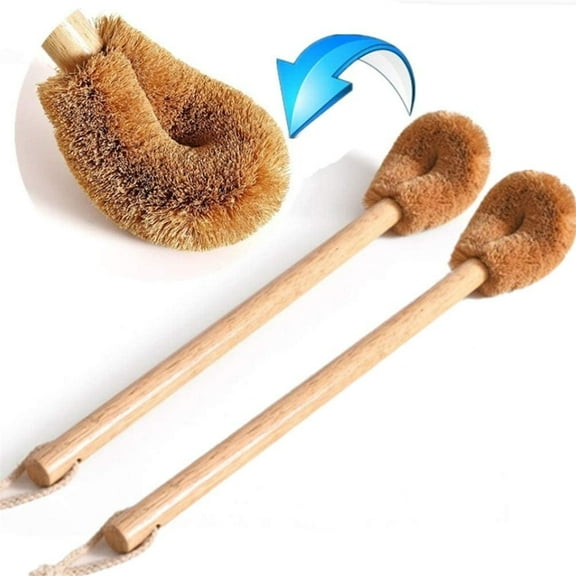 Wood Handle Cleaning Brush for Toilet, Toilet Brush(2 Pack), Natural Coconut Fibre Bristle Toilet Bowl Brush