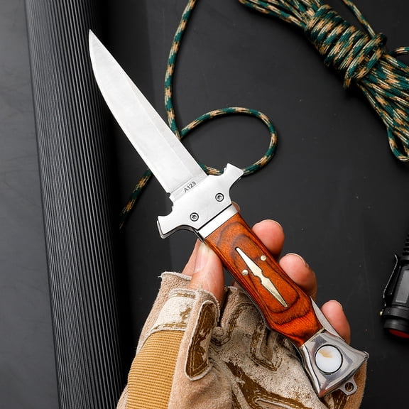 Wood Handle Folding Pocket Utility Knife with 7Cr13 Stainless Steel Blade, Portable Edc Tool, Pocket Clip, Comfortable Grip for Outdoor Activities, Camping and Everyday Tasks
