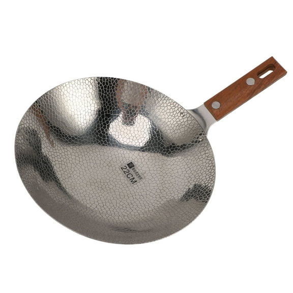 Wood Handle Frying Pan, Durable 304 Stainless Steel, Ideal For Stir,Frying Rice Cooking