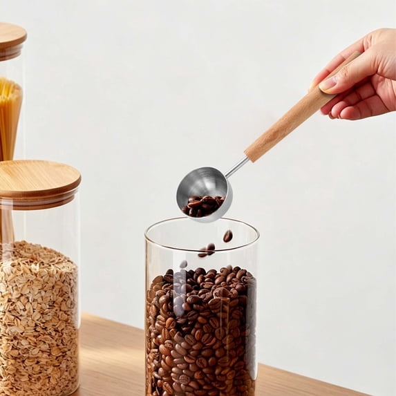 Wood Handle Measuring Spoon Set Stainless Steel Baking Coffee Scoop