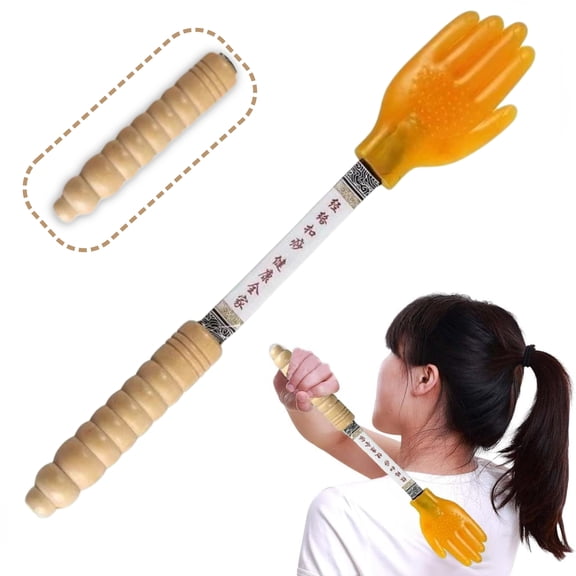 Wood Handle Meridian Tapping Palm Massager, Non Slip Scrapping Tool for Neck Shoulder Back Leg Body SPA Care