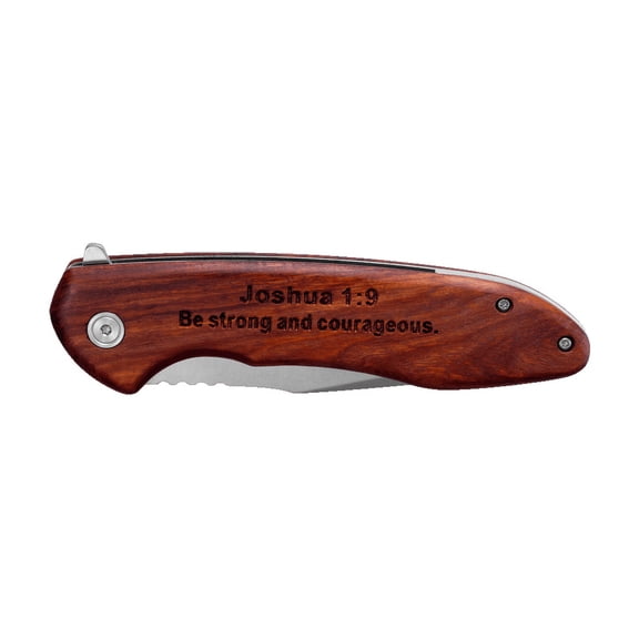 Wood Handle Stainless Steel Blade Knife - Joshua 1:9 by Shields of Strength
