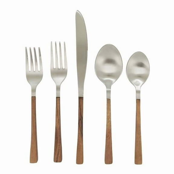 Wood Handle Stainless Steel Flatware - Set of 5