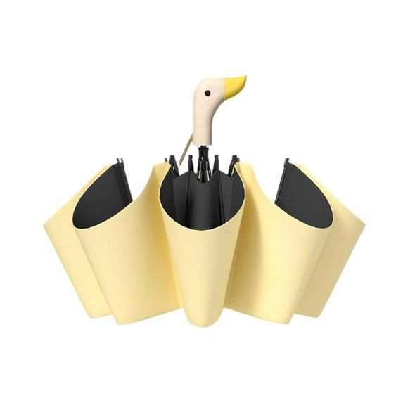 Wood-Handled Black Rubber Umbrella with 8 Bones, Duck Head Design, Sun and Rain Protection for All-Weather Use in Multiple Colors