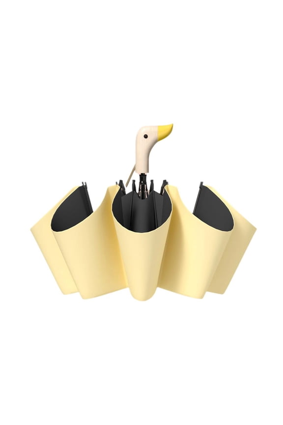 Wood-Handled Black Rubber Umbrella with 8 Bones, Duck Head Design, Sun and Rain Protection for All-Weather Use in Multiple Colors