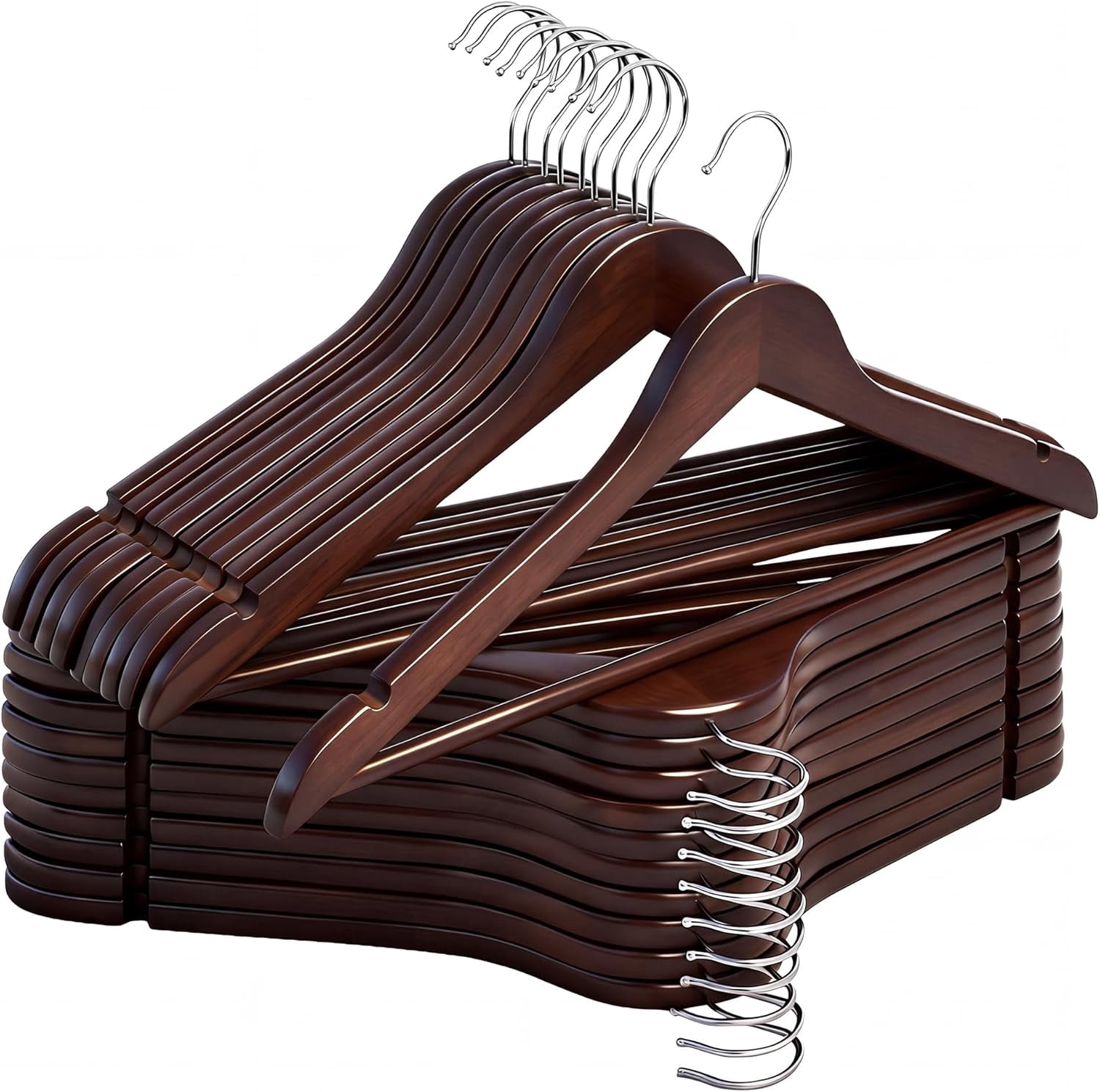 Storageworks Wood Hangers 20 Pack, Premium Wooden Coat Hangers with Contoured Shoulders, Non-Slip Pant Bar, Heavy Duty Suit Hangers, Walnut