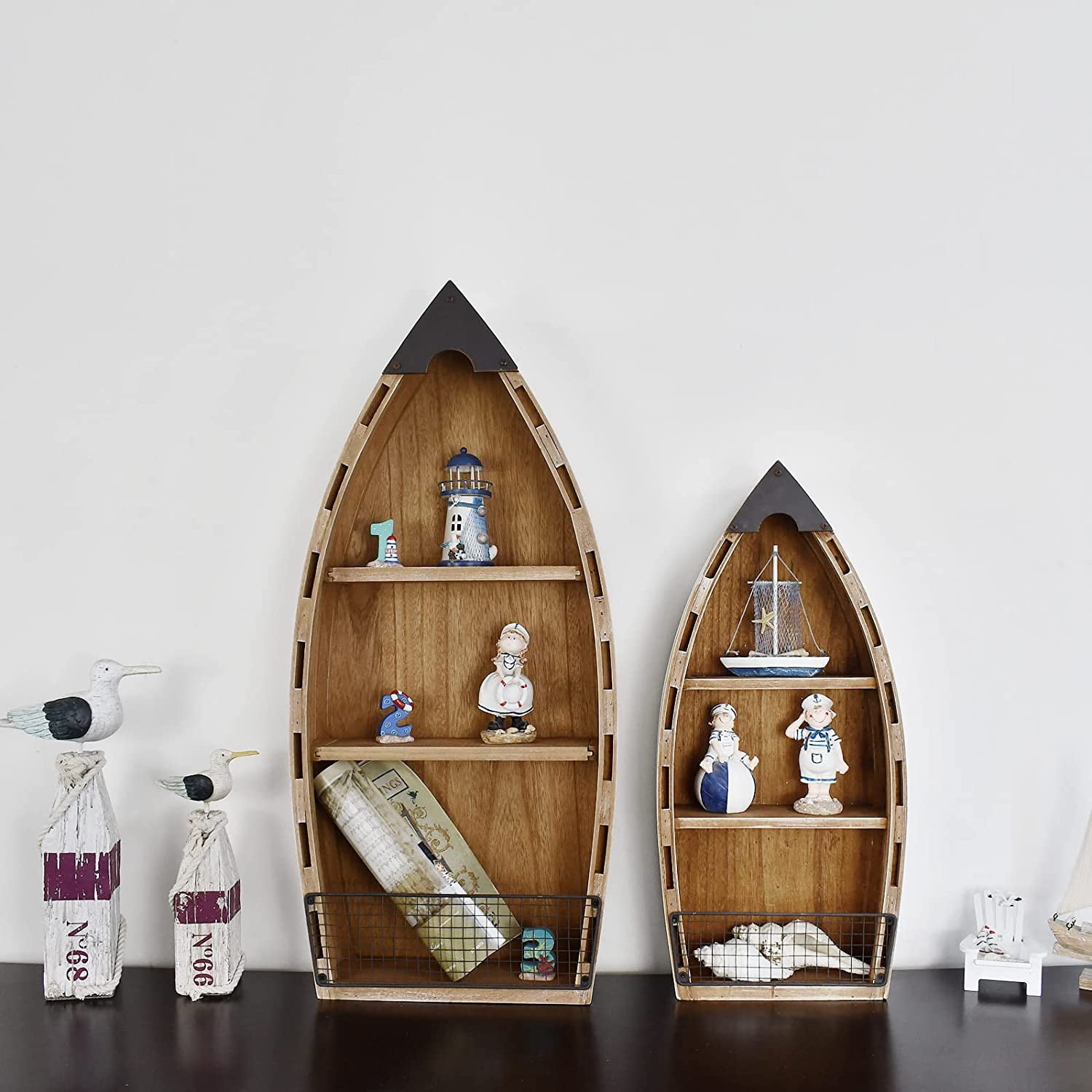 Wood Hanging Boat Shelf Nautical 3-Tiered Shelves Beach