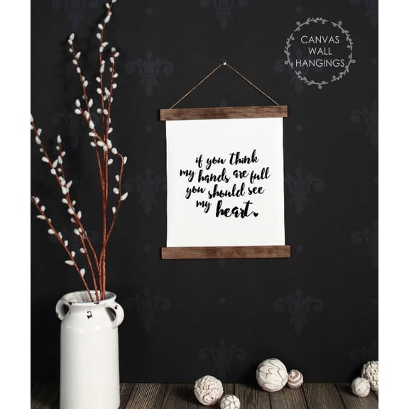 Wood & Hanging Canvas Wall Art Hands Full See My Heart Mom Sign Quote Wall Decor Small 12x14.5-Inch