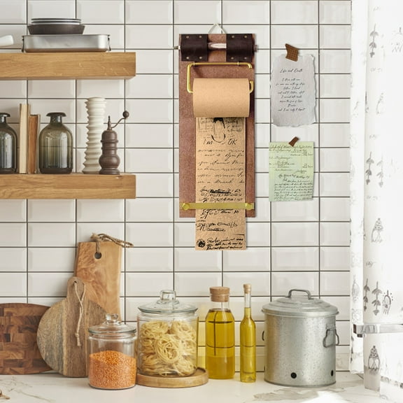 Wood Hanging Memo Board Cork Wall Organizer With Writing Paper Roll Home Message Center Note Display