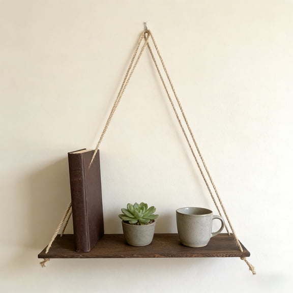 Wood Hanging Shelves for Wall Boho Decor Swing Rope Rustic Floating Shelf, Set of 1 Wall Display Shelving Home Organizer Rack for Living Room Bedroom Bathroom Kitchen(Brown)