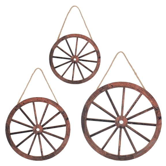 Wood Hanging Wall Decorations Set with Jute Twine Wheel Saddle Brown 310~406mm 3pcs/set for DIY