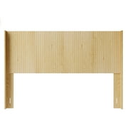 Wood Headboard for Queen Bed, 64.5" Wide, Wall-Mounted Fluted Wingback, Modern Oak Finish