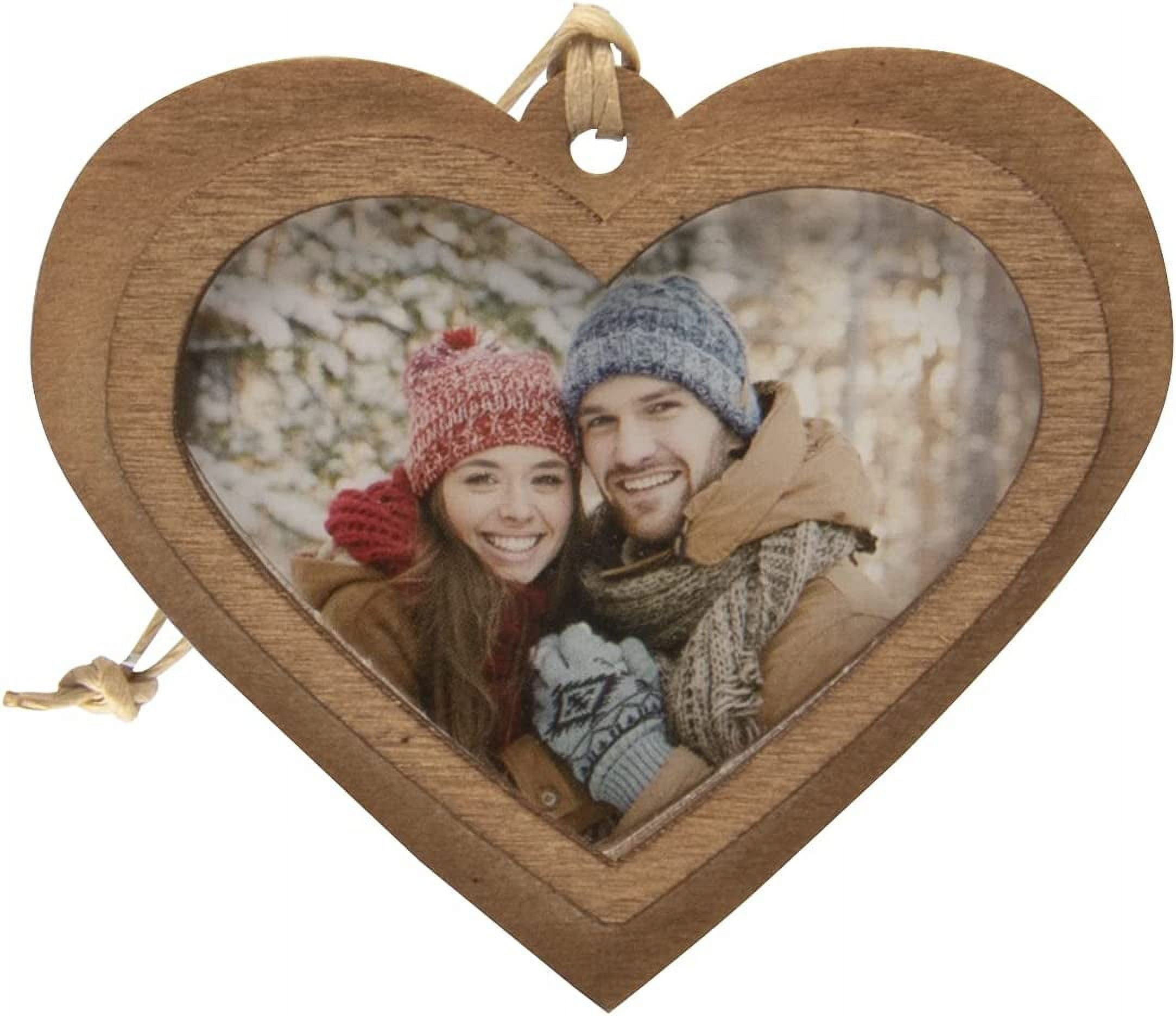 Rustic Dark Wood Heart Photo Ornament Set of 10