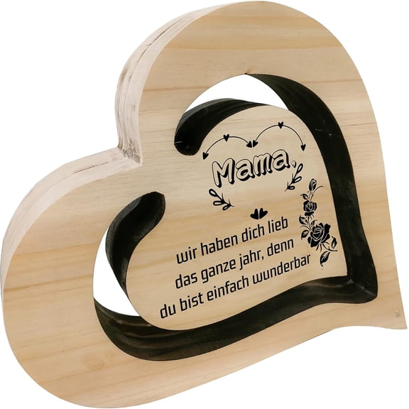 Wood Heart Table Decor Heart Memorial Mom Gift Ornaments with Floating Inner Heart Engraving Art for Table Desk Home Decorations 7.9 x 6.7 Inch-Mom We Love You All Year Mixed Color