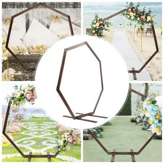 Wood Heptagon Wedding Arch Balloon Backdrop Props Flower Stand Frame Backdrop US