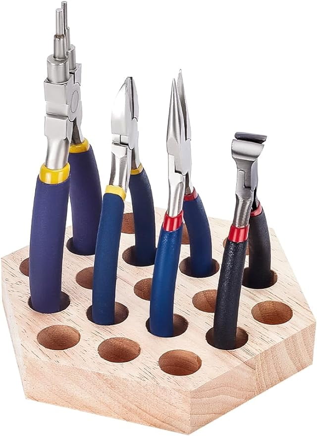 Wood Hexagon Pliers 19Hole Storage Plate 4.9x5.6x0.9Inch Wooden Plier