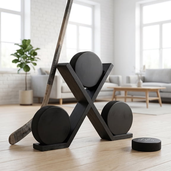 Wood Hockey Puck Display Case Holder for 3 Collectibles Display Stand Desktop Hockey Puck Holder for Desk Shelf Present for Sports Team Room Decoration