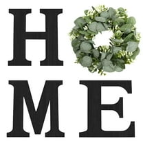 Wood Home Sign with Artificial Eucalyptus Wreath for O, Hanging Farmhouse Wall House Decor Wood Letters for Wall Art Rustic Home Decor, Wall Decor for Living Room Kitchen Entryway (Black)