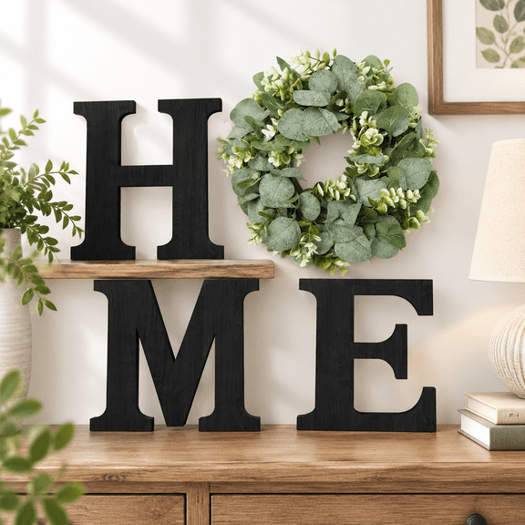 Wood Home Sign With Eucalyptwreath For O Decor Wall