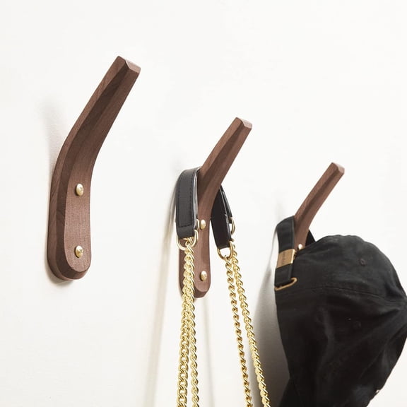 Wood Hooks Wall Mounted, Minimalist Easy Install Natural Real Walnut Mid Century Modern Simple Rustic Boho Home Decor for Hanging