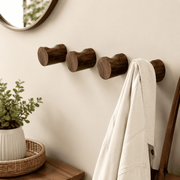 Wood Hooks Wall Mounted Minimalist Walnut Knob Shape