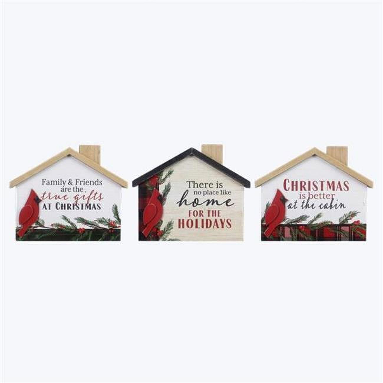 Wood House Christmas Tabletop Signs with Cardinal, Assorted Color 3