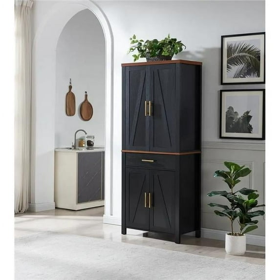 Wood Hutch, Black & Walnut