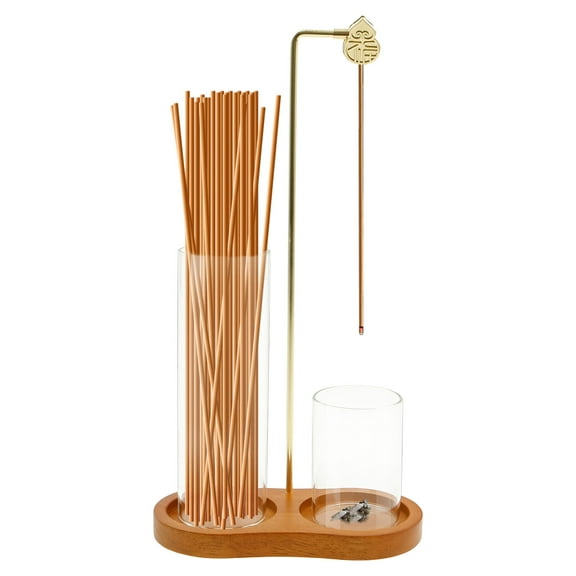 Wood Incense Holder for Sticks with Glass Ash Catcher Anti Ash Flying Incense Burne with Gourd Clip Safe Stable Burning for Yoga Spa Home Decor