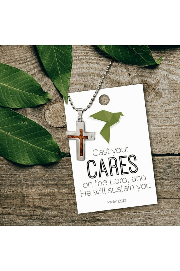 Wood Inlay Cross Necklace