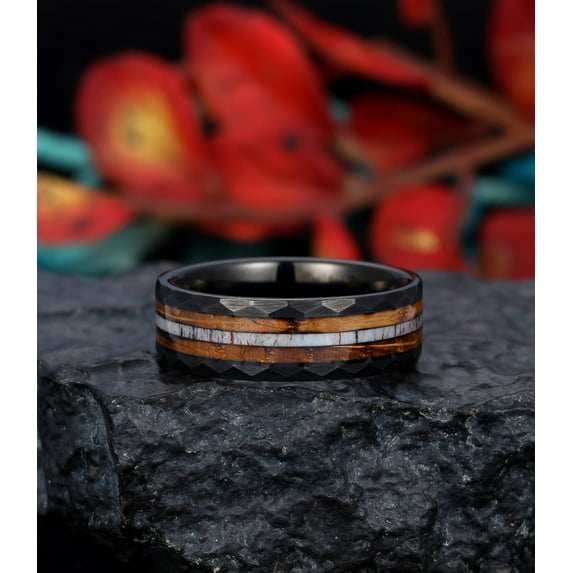Wood Inlay, Unique Mens Wedding Band, Tungsten and Wood Inlay Man Ring, Minimalist Industrial Design Ring Gift