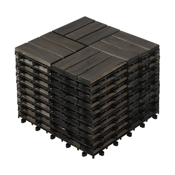 Wood Interlocking Deck Tiles, 10PCS 12x12 Dark Brown Outdoor Flooring - Patio, Balcony, Pool Decking - Waterproof, Anti-Mildew