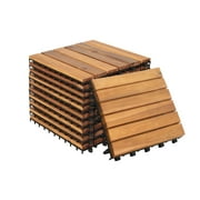 Wood Interlocking Flooring Tiles, Mosaic Pattern Patio Deck Tiles, 12''x12'' (30pcs), Solid Wood Acacia Deck Tiles for Garden Porch Indoor Outdoor (Natural Color, 12 Slats)
