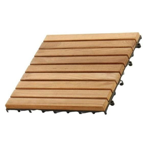 Wood Interlocking Tiles - Wooden Tile Floor Set for Indoor and Outdoor Use - Perfect for Sauna, Patio, Deck, Spa Floors - 10 Square Feet (12" x 12" - 9 Slat Design, Natural Finish)