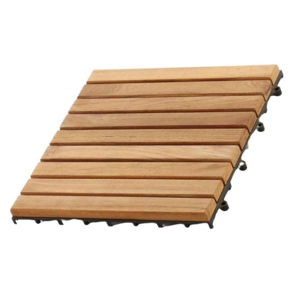 Wood Interlocking Tiles - Wooden Tile Floor Set for Indoor and Outdoor Use - Perfect for Sauna, Patio, Deck, Spa Floors - 10 Square Feet (12" x 12" - 9 Slat Design, Natural Finish)