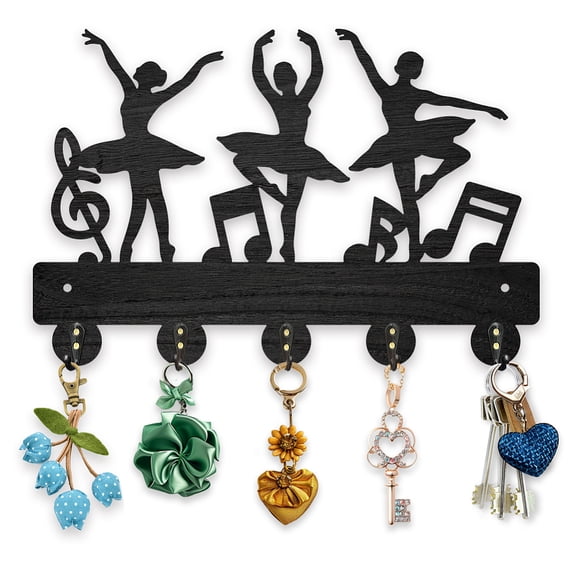 Wood Iron Wall Mounted Hangers Decorative Organizer Rack with 2Pcs Screws 5 Hooks for Bag Clothes Key Scarf Hanging Holder Dance
