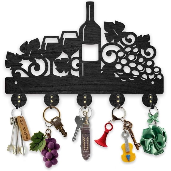 Wood & Iron Wall Mounted Hook Hangers Decorative Organizer Rack 200x300x7mm with 2Pcs Screws 5 Hooks for Bag Clothes Key Scarf Hanging Holder Wine.