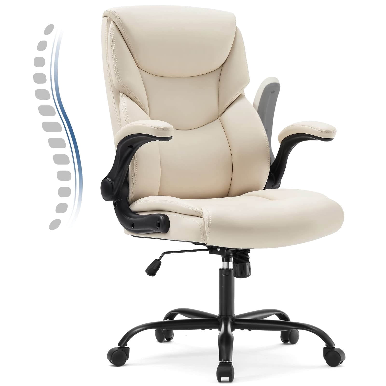 Bigleap Big and Tall Office Chair Desk Chair 300lbs Wide Seat with Adjustable Armrest and Lumbar Support PU Leather High Back Executive Task Ergonomic Computer Chair for Back Pain,White