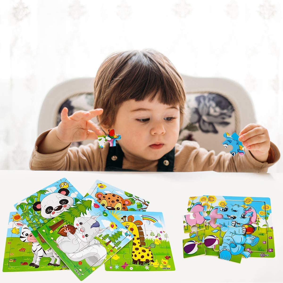 Wood Jigsaw Puzzles Pets for Kids 35,Wooden Peg Puzzles for Toddlers 1