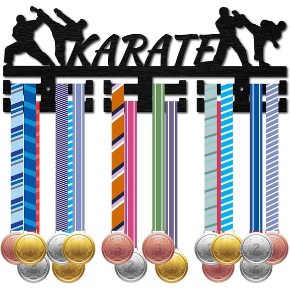Wood Karate Medal Holder Sport Medal Hanger Display Medal Rack Wall Rack Mounted over 30 Medals Awards Ribbon Stand Trophy Star for Competition Athletes Medalist 15.7 x 5.9 Inch Black