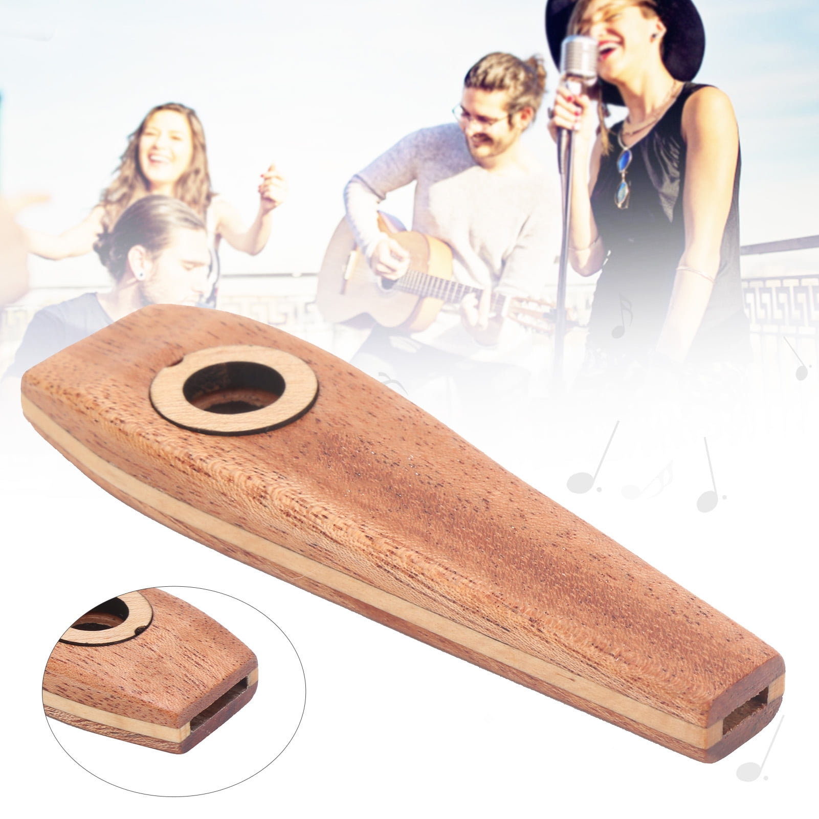 Wood Kazoo Flute Wooden Harmonica Guitar Diaphragm Mouth