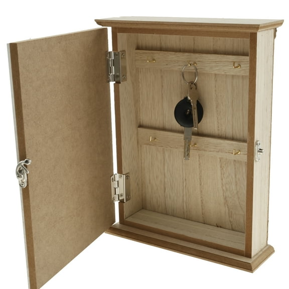 Wood Key Cabinet for Hanging Keys Wall Mount Wood Key Box Holder With Inner Hooks Back Hook Hanging Wood Wall Key Box for Home Office Entrance Hallway
