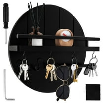 Wood Key Holder for Wall with Shelf and Hooks Decorative Key Rack Circular Design Key Hanger Entryway Mail Organizer Wall Mounted for Home Decor Wall Decor