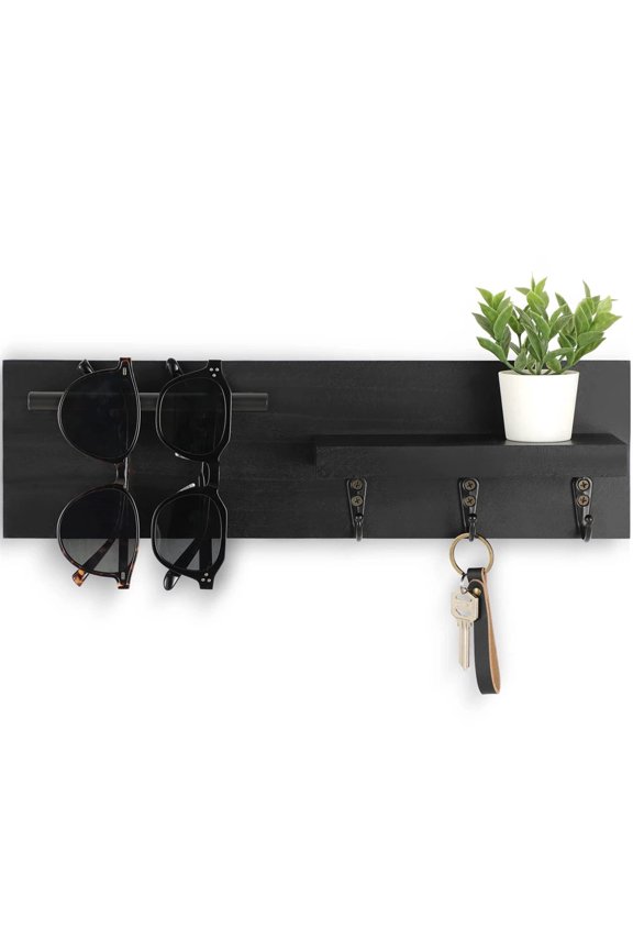 Wood Key Holder for Wall Decorative Entryway Shelf with Hooks Holds Keys Dog Leash Sunglasses Key Hanger with 3 Hooks Organizes