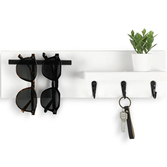 Wood Key Holder for Wall Decorative Entryway Shelf with Hooks Holds Keys Dog Leash Sunglasses Key Hanger with 3 Hooks Organizes