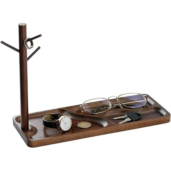 Wood Key Tray for DIY Entryway Table Key Holder Jewelry Tray for DIY Home Decorations with Hanging Organizer Ring Bracelet Stand Tray for DIY Watch Glasses Phone12.9x4.7x8.9 Inches Brown